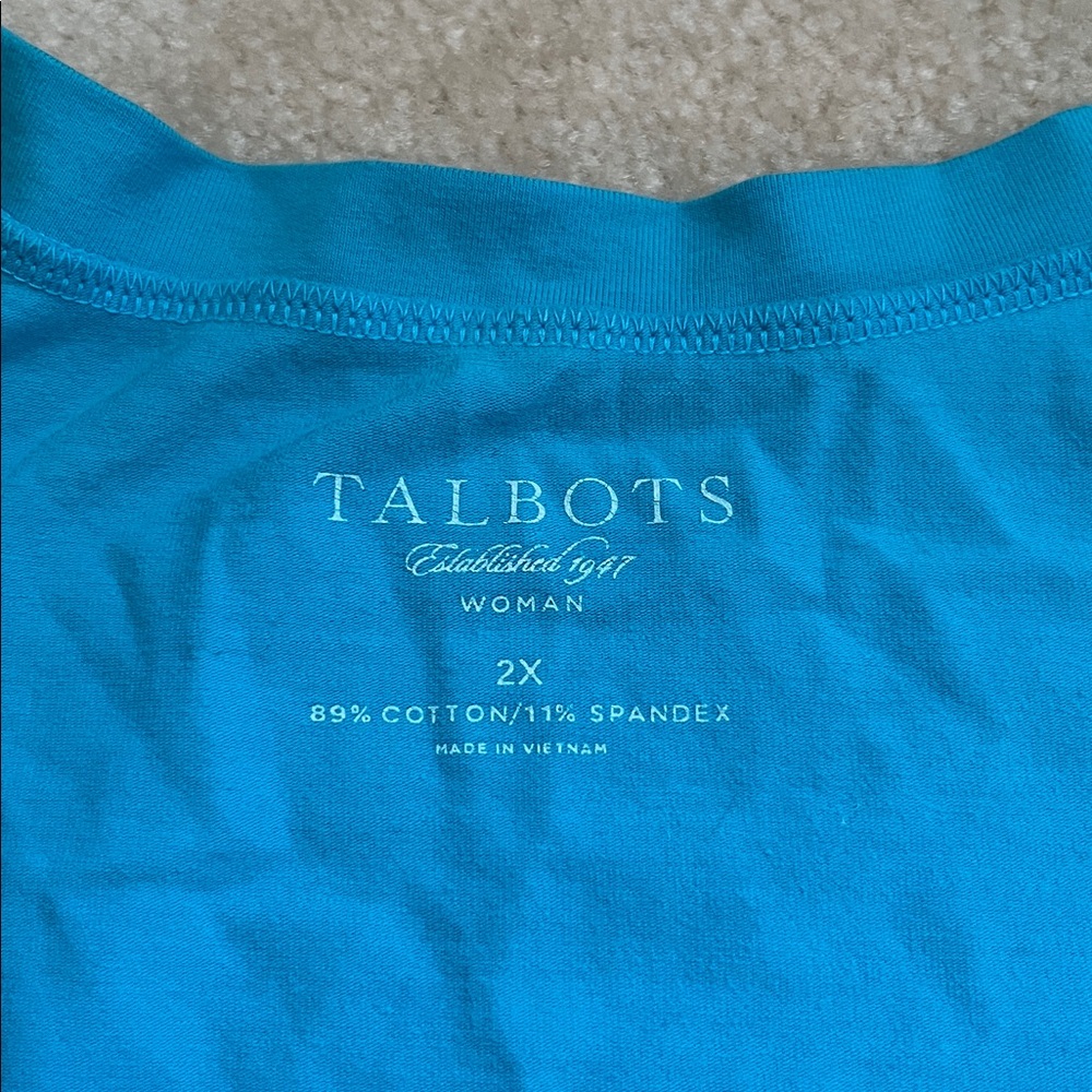 Talbots Turquoise V-Neck Short Sleeve Top sz 2X - Picture 2 of 4